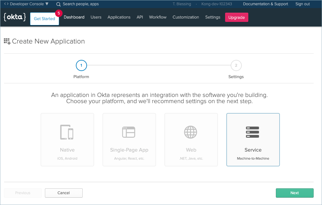 Okta Create New Application