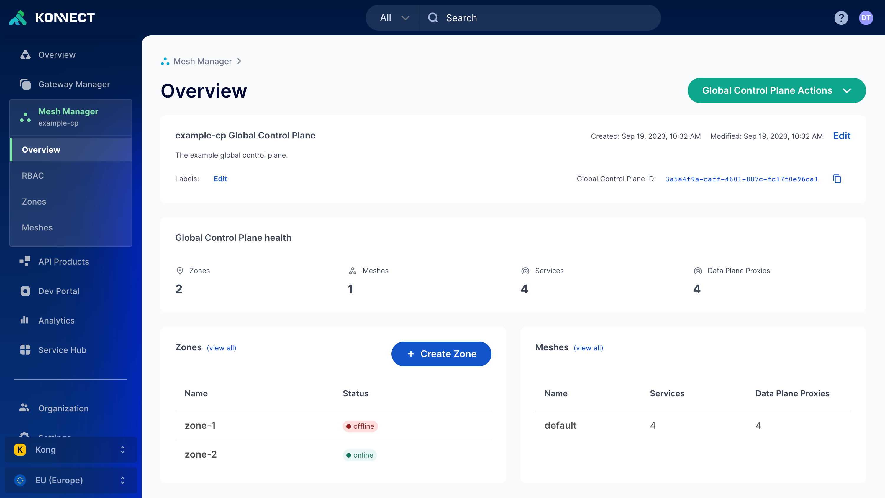 mesh control plane dashboard